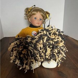 Yellow Cheerleader Doll with Pom-Poms Danbury Mint ceramic doll